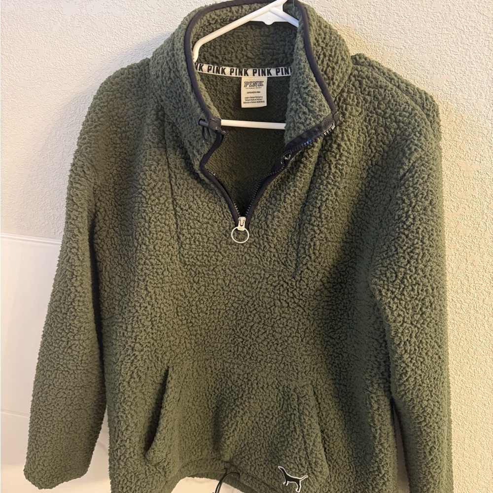 PINK Victoria's Secret Olive Sherpa Pullover